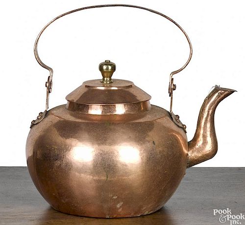 Large dovetailed copper tea kettle, 19th c.