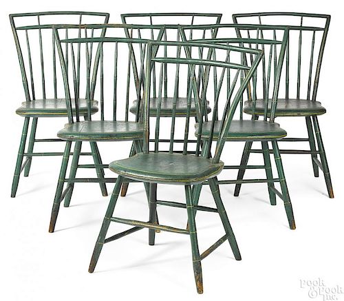 Set of six New England, Sheraton painted chairs