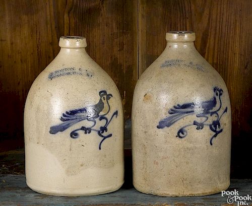 Near pair of Vermont stoneware jugs, 19th c.
