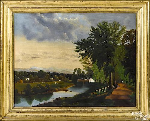 New England oil on canvas landscape, mid 19th c.