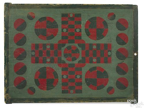 Painted pine Parcheesi gameboard, ca. 1900