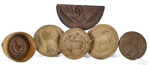 Six turned and carved butterprints, 19th c.