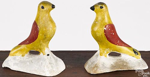 Pair of Pennsylvania chalkware song birds, 19th c