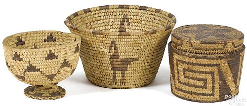 Three Papago Native American Indian coiled baskets