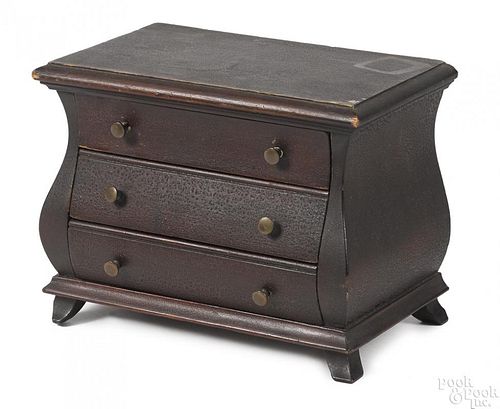 Miniature English Victorian mahogany bombe chest