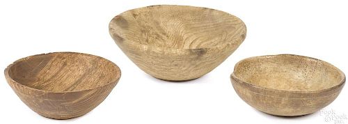 Three small burled bowls, 19th c.