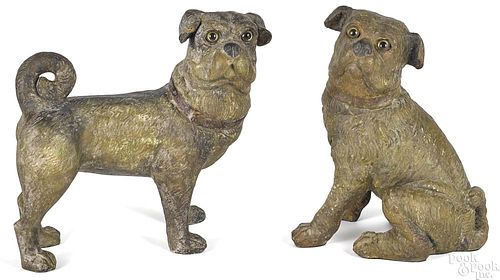 Pair of painted terra cotta pugs, late 19th c.
