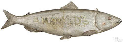Carved and painted fish trade sign, late 19th c.
