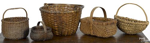 Five Pennsylvania splint baskets, 19th c.