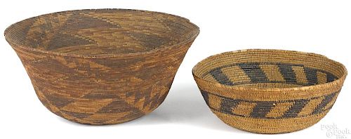 Two Native American Indian coiled baskets