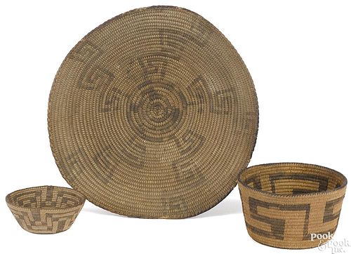 Three Native American Indian coiled baskets