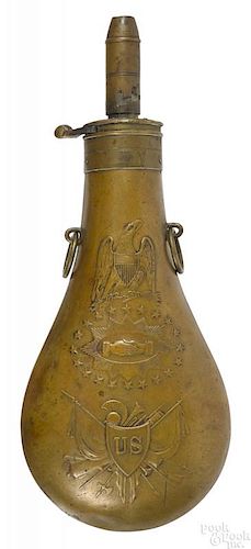 Batty 1850 embossed brass ''Peace'' powder flask