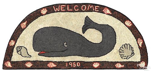 Hooked whale welcome mat, dated 1950