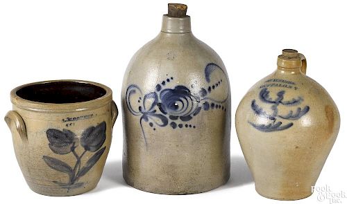Three pieces of cobalt decorated stoneware