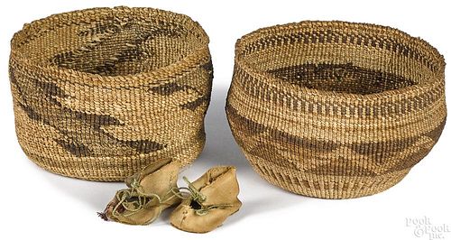 Two Oregon Native American Indian coiled baskets