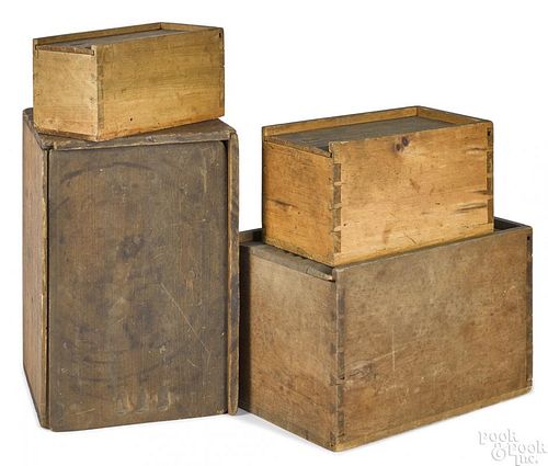 Nest of four pine slide lid boxes, 19th c.
