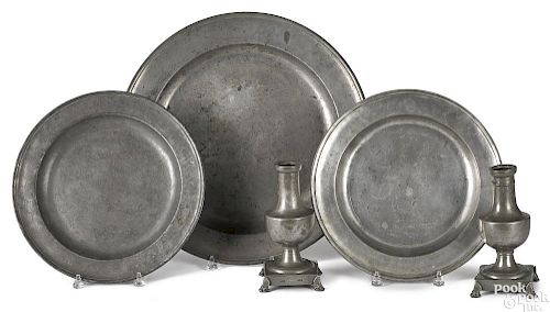 Five pieces of pewter, 19th c.