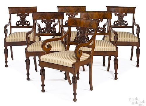 Set of six Classical mahogany armchairs