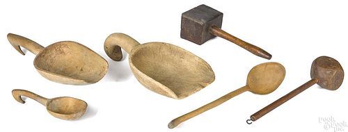 Six pieces of woodenware, 19th c.
