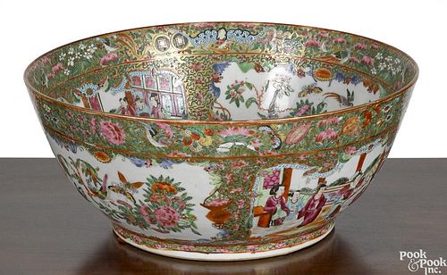 Chinese export porcelain rose medallion punch bowl