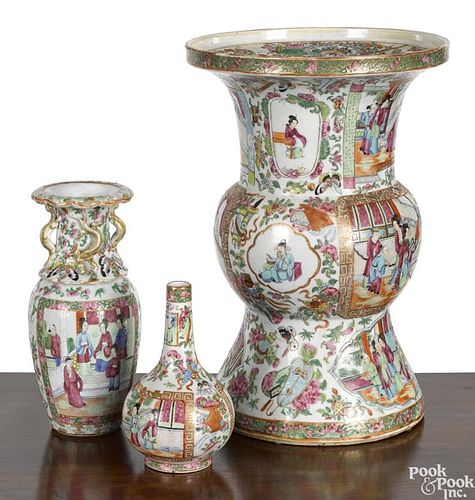 Three Chinese export porcelain rose medallion vases
