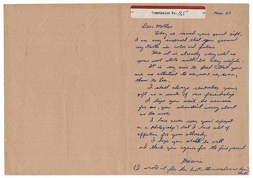 Lee Harvey Oswald Autograph Letter Signed, “Lee XX,” from His Wife to His Mother. Warren Commission Exhibit No. 185.