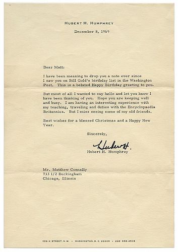 Hubert Humphrey Signed Letter.