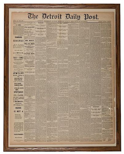 Detroit Daily Post Account of the Custer Massacre.
