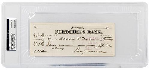 Benjamin Harrison Signed Check.