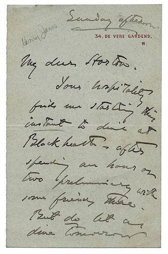 Henry James Autograph Note to a Friend or Acquaintance.