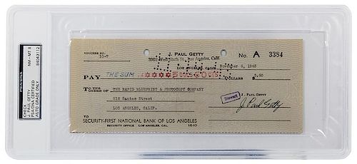 J. Paul Getty Signed Check.