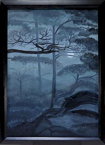 Tonalist Nocturnal Forest WC Pastel Painting