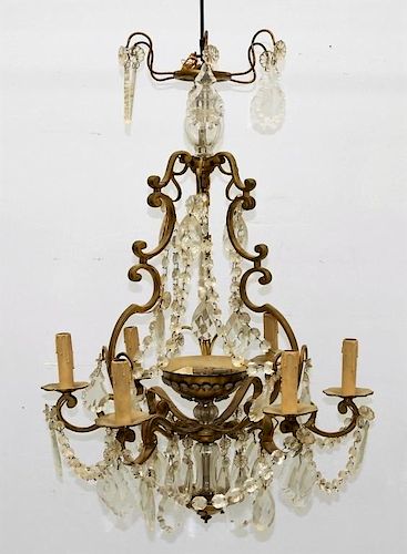 Antique French Bronze Cut Crystal Chandelier