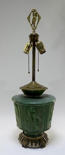 C.1920 Muncie Pottery Art Deco Nude Dancer Lamp