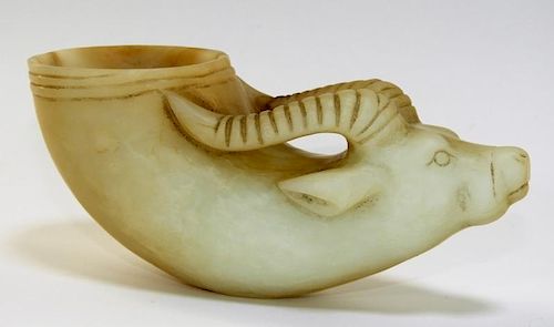 Chinese Carved Hardstone Rams Head Libation Cup