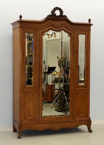 LG French Parquetry Veneer Mirrored Armoire