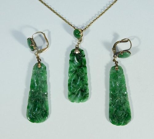 Chinese Apple Green Jadeite Necklace & Earring Set