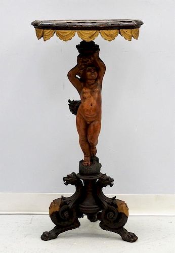 FINE 18C Italian Carved Walnut Figural Table Stand