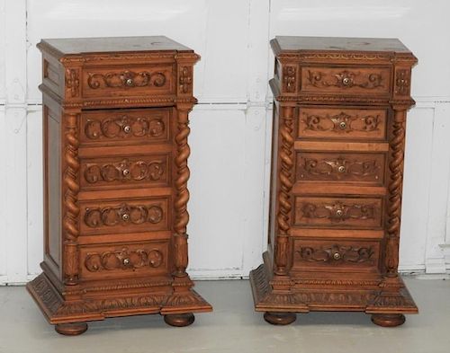 PR French Carved Fruitwood Marble Top Side Tables