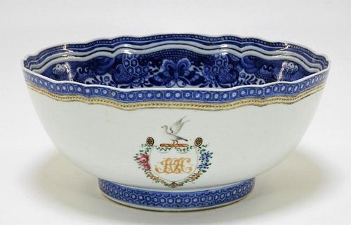 Chinese Blue White Pseudo Armorial Fitzhugh Bowl