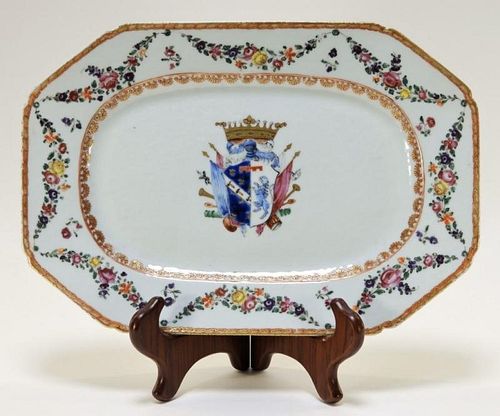 Chinese Export Armorial Floral Octagonal Platter