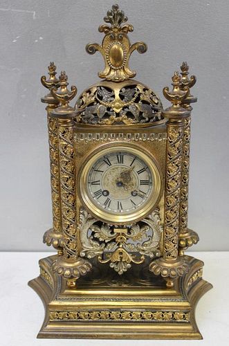 Antique Ornate Gilt and Silver Bronze Clock Signed