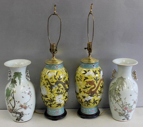 Pr of Chinese Porcelain Lamps and A  Pair Of Vases