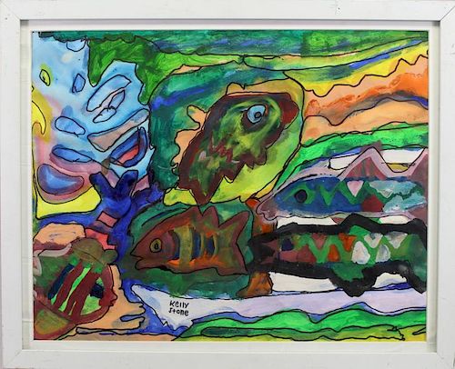 Kelly Stone, Mixed Media Painting of Fish