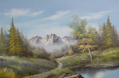 Vintage Mountain River Landscape, Signed
