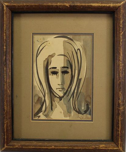 Olsen, Signed Watercolor of a Figure 20th Century
