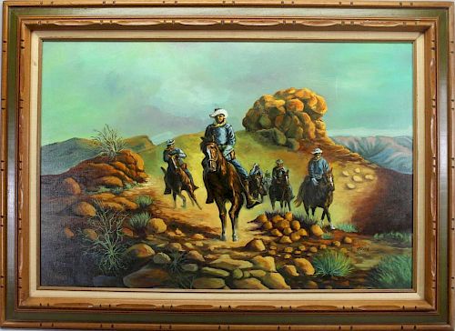 L. Smith 20th C. Western Scene With Cowboys