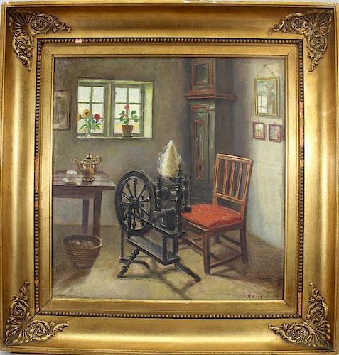 A.M.H. Signed 19th C, Interior Painting