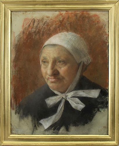 Axilette, Antique Pastel of an Elderly Woman