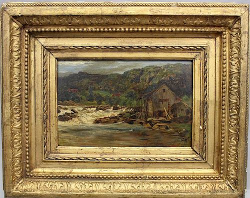 Signed, 19th C. Painting of Mill Along a River